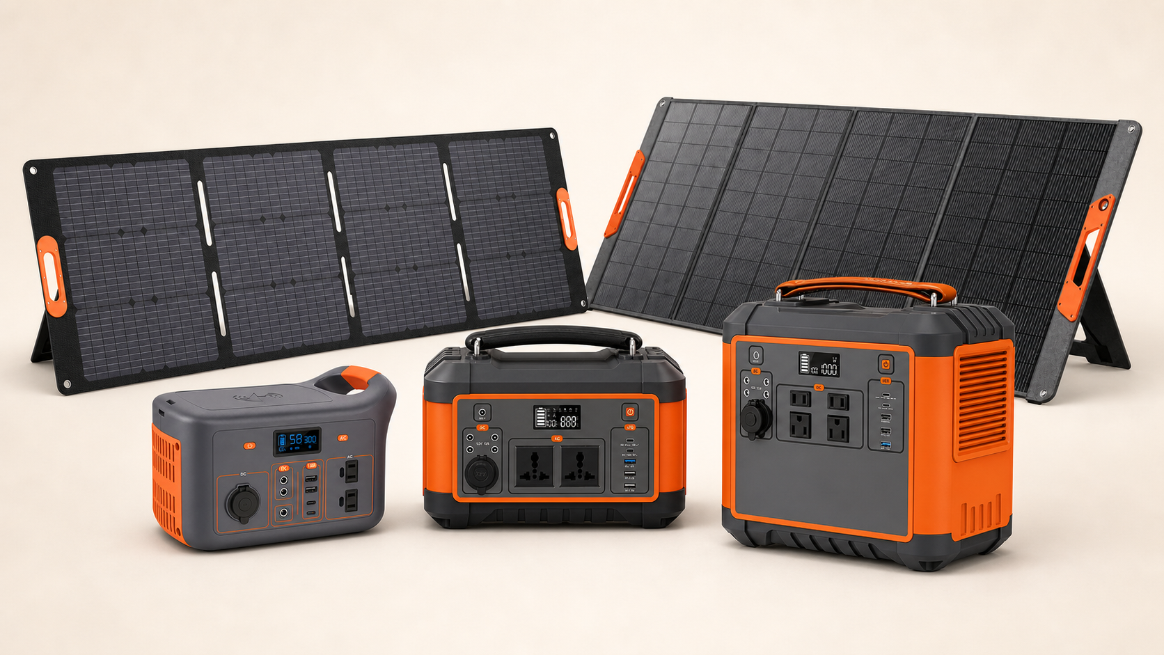 Duas famílias de produto: painéis solares dobráveis e estações de energia portáteis